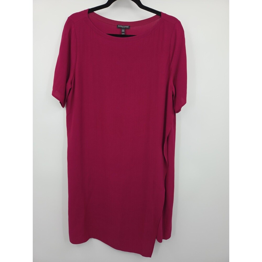 Eileen Fisher Cherry Silk Shift Dress Sz L P Modest Quiet Luxury Preppy Career